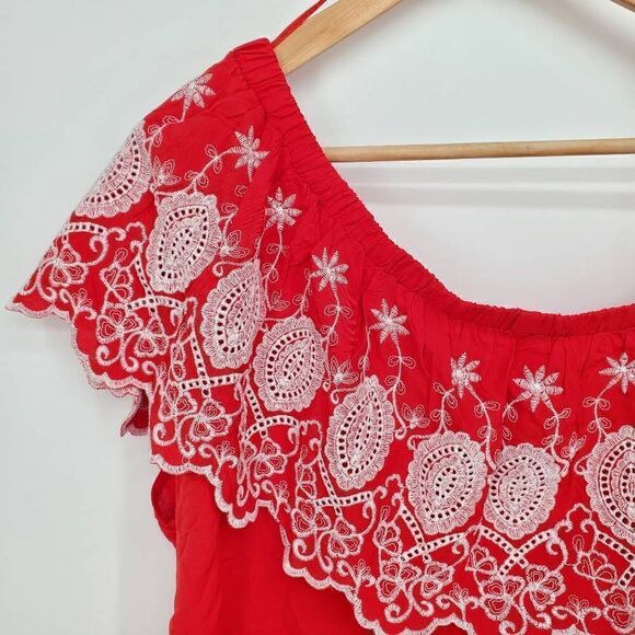 Stella & Dot Hannah One Shoulder Top Large Red Embroidered Size Large NWT - Picture 6 of 10